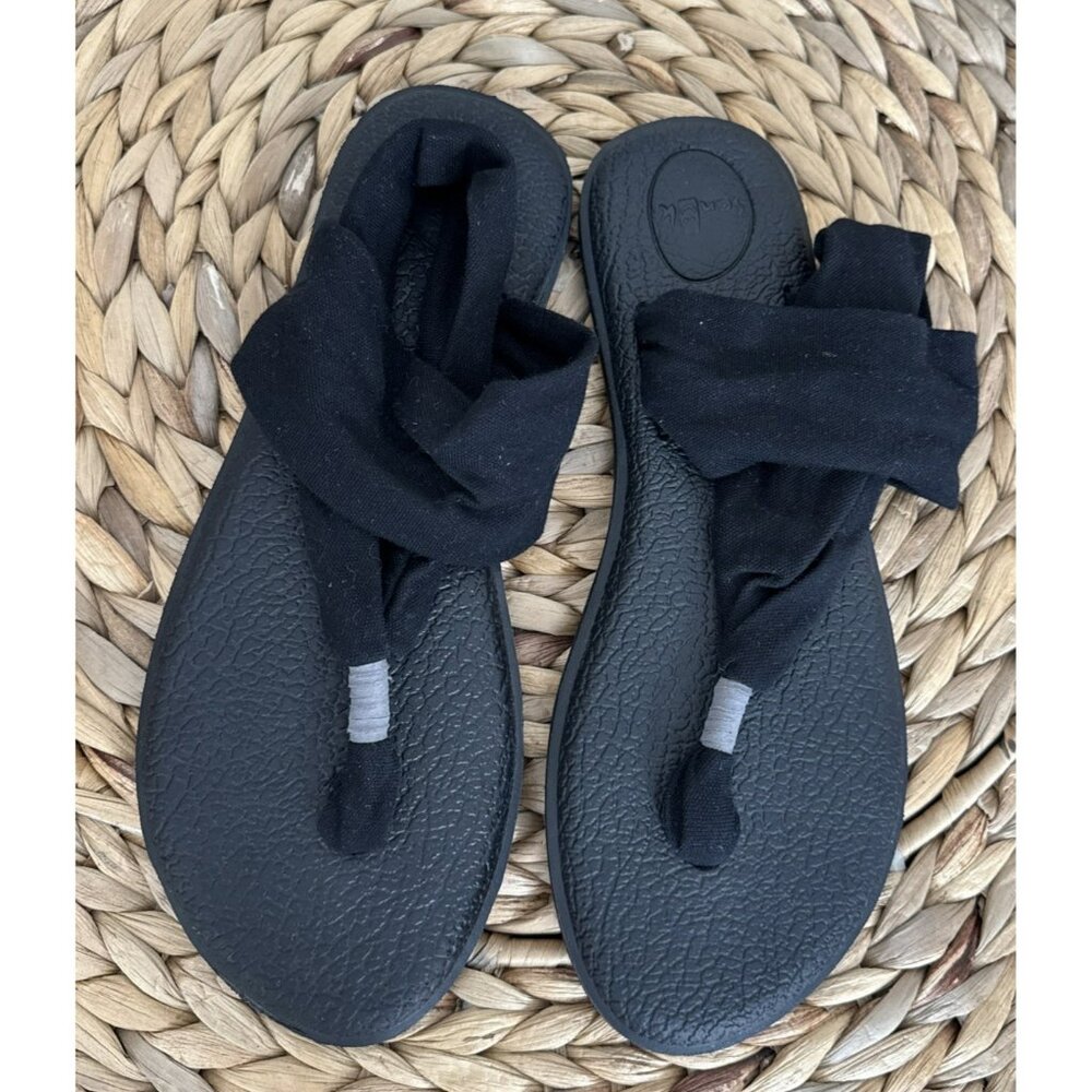 Sanuk Yoga Sling Black  Thong Sling Back Sandals Women’s Size 8 Yoga Mat Comfort